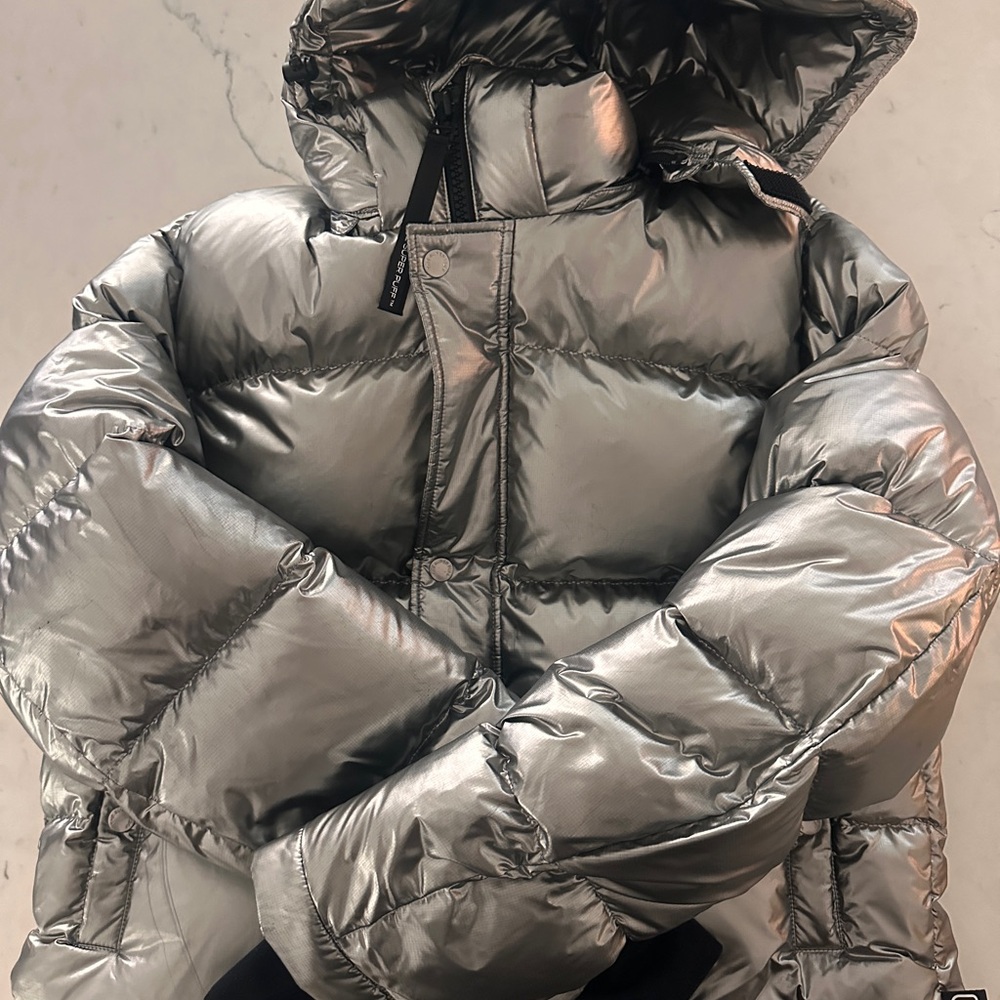 Aritzia Metallic Gray Puffer Jacket